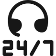 Icon Kopfhörer mit Mikrofon und Zahlen 24/7